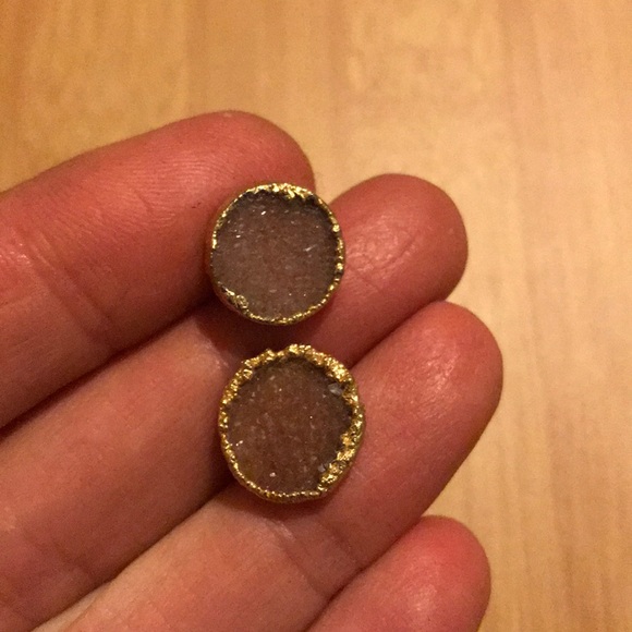 Anthropologie Jewelry - Anthropologie Rose Quartz Gold Color Earrings